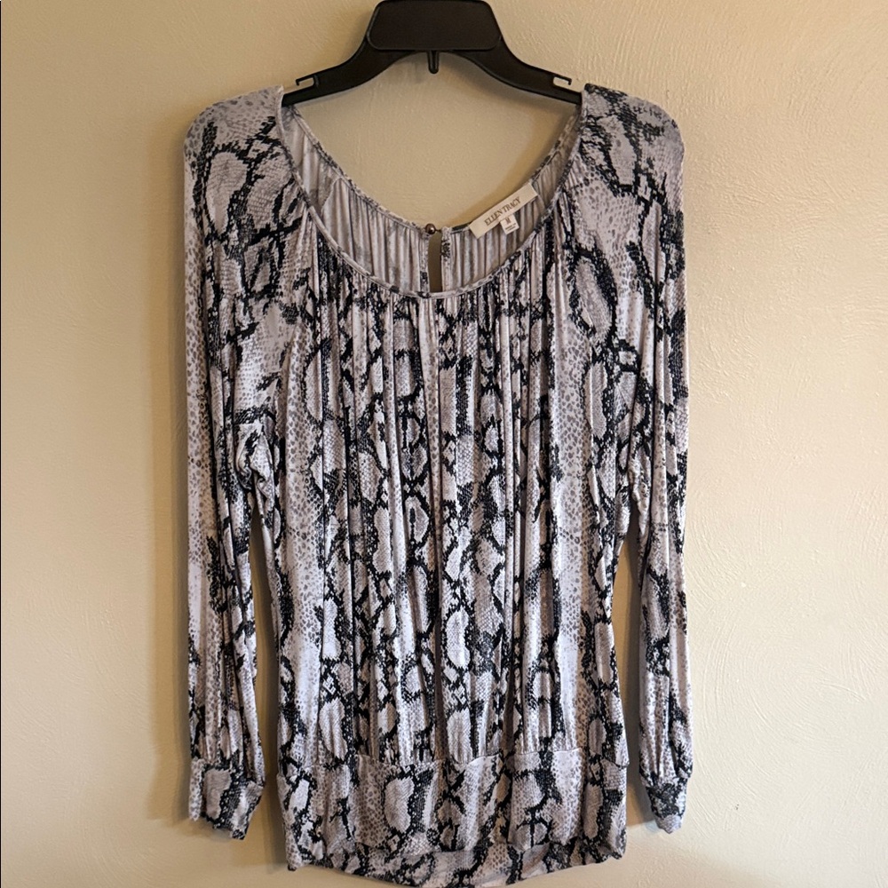 Ellen Tracy Black and Gray Snake Print Blouse